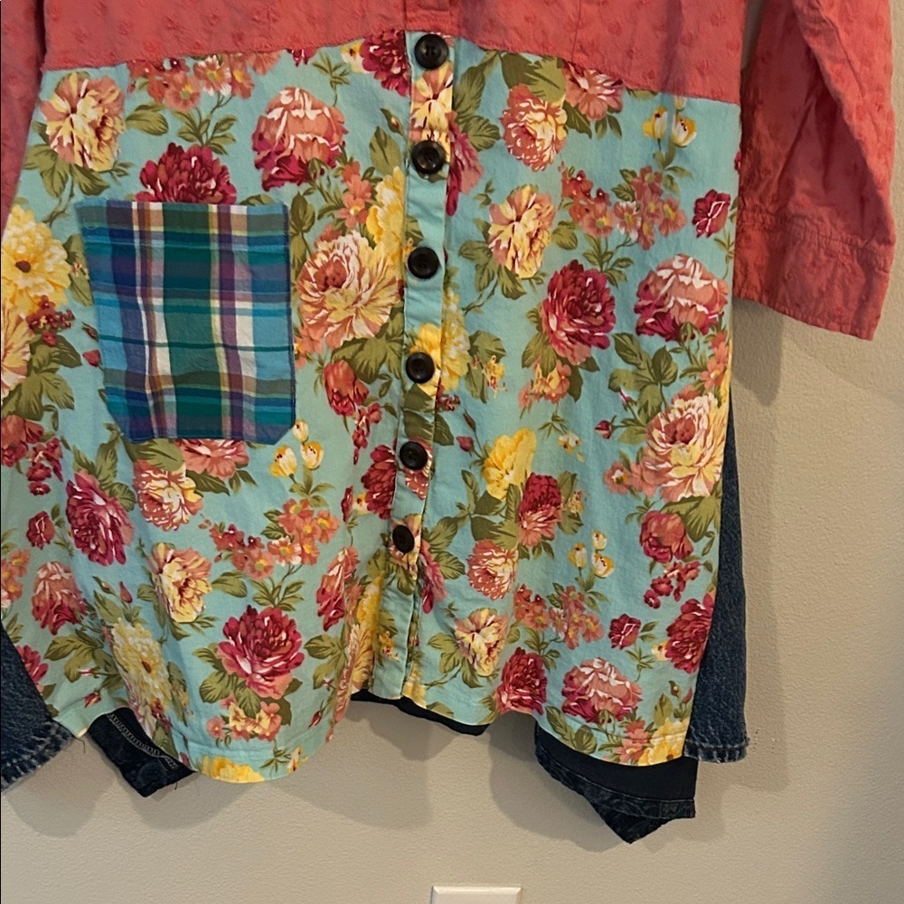 Uniquly repurposed Floral Patchwork Button-Up Shirt - Picture 7 of 7